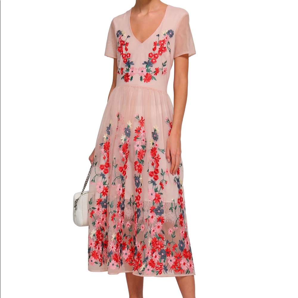 MAJE Embroidered Tulle Midi Dress - SIZE 1